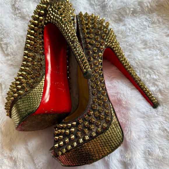 Christian Louboutin Gold Spiked Heels